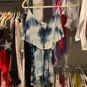 blue tie dye romper with pockets. Size small